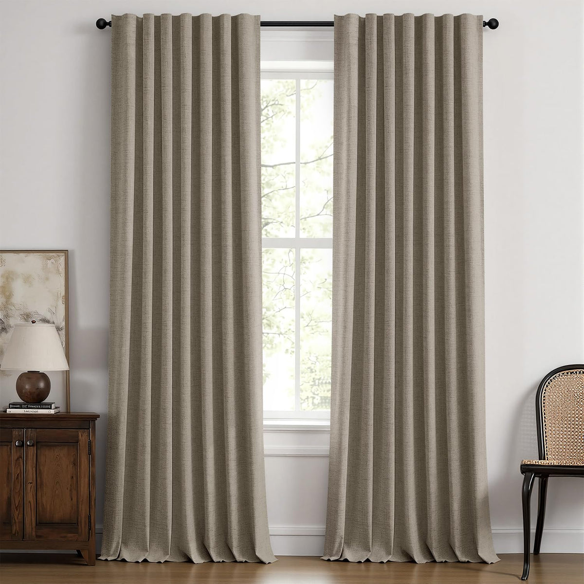 MIULEE 100% Blackout Linen Curtains for Bedroom 42 x 84 Inch Ivory 2 Panels