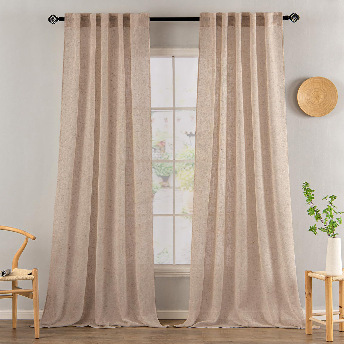 MIULEE Natural White Linen Curtains 52x84 Inch Long for Bedroom Living Room