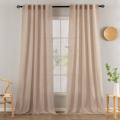 MIULEE Natural White Linen Curtains 52x84 Inch Long for Bedroom Living Room