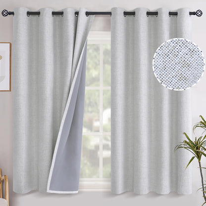 YoungsTex Linen Blackout Curtains 63 Inch Length Bedroom Beige Darkening
