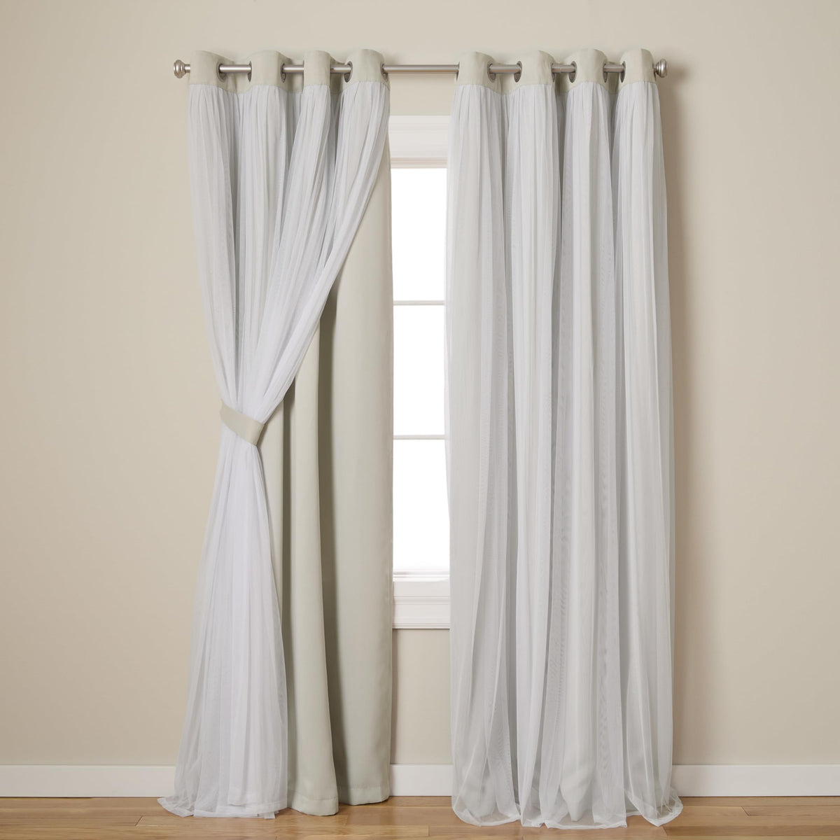 TOWN & COUNTRY LUXE Talia Double Layer Indoor Curtains, Sheer and Room Darkening Blackout, Grommet Top, Energy Efficient, 2-Pack Set, 52"x84", Rose Blush