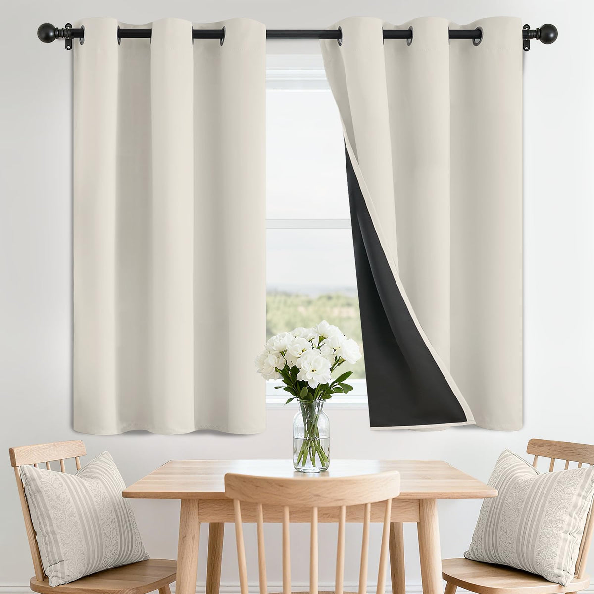 SimpleHome Cream 100% Blackout Curtains Room Darkening Living Room 84 Inch