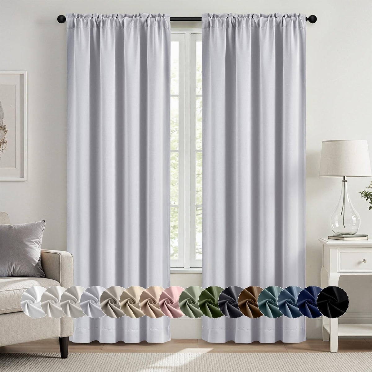 MIULEE Stone Blue Blackout Curtains for Bedroom Living Room 40"x63" 2 Panel