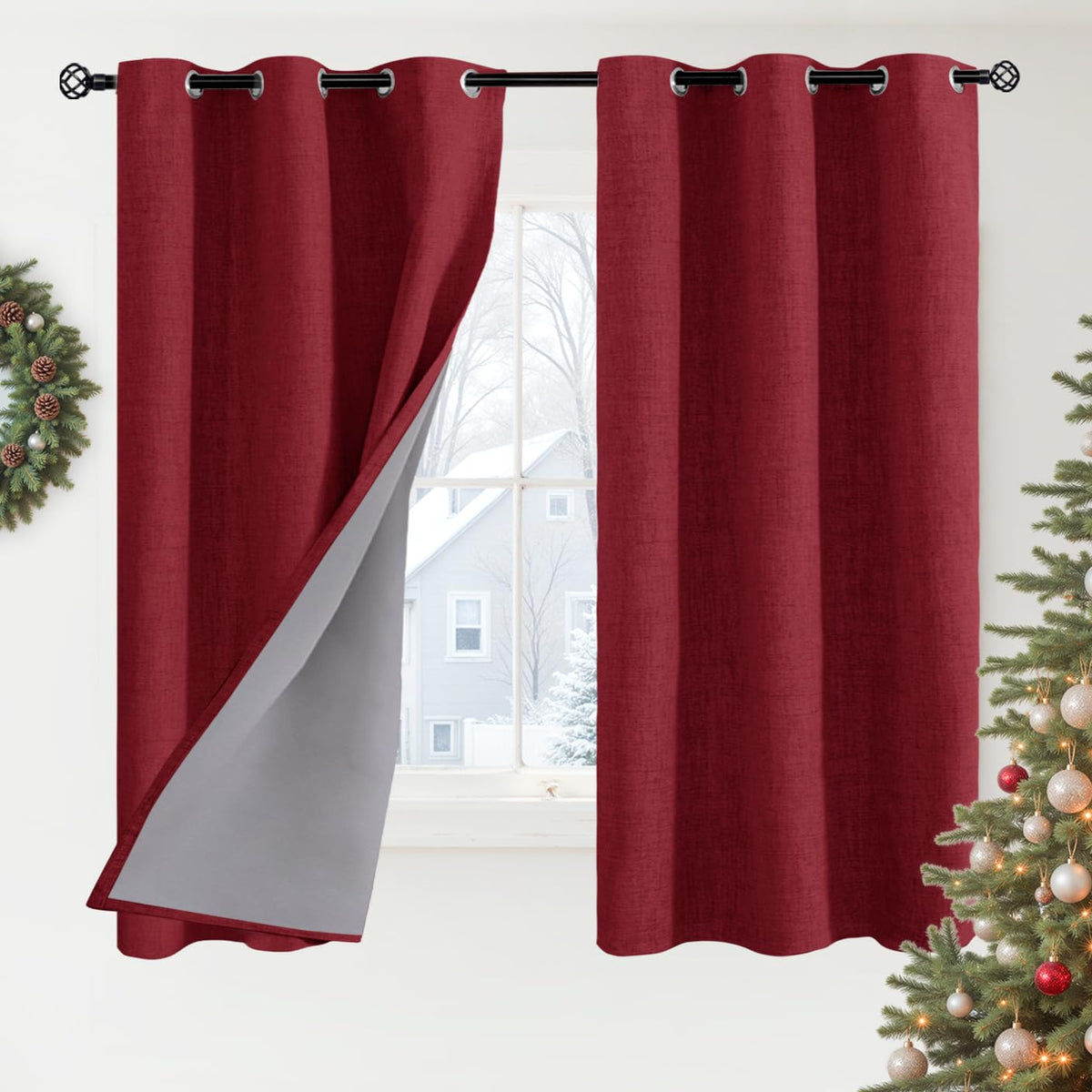 YoungsTex Linen Blackout Curtains 63 Inch Length Bedroom Beige Darkening