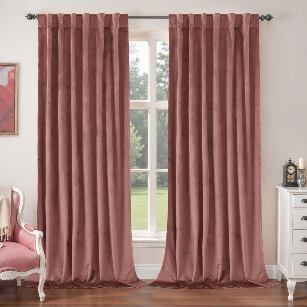 BGment Olive Green Velvet Blackout Curtains 52 x 84 Inch Length, 2 Panels