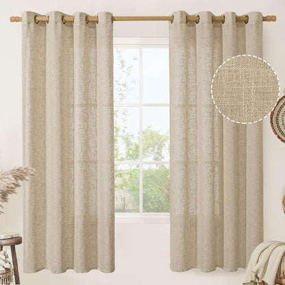 LAMIT Cream Ivory Linen Semi Sheer Curtains 84 inch Length for Bedroom