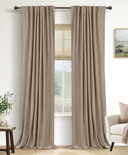 Linen Total Blackout Curtains for Bedroom Living Room 84 Inch, Cream