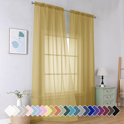 Simplebrand Black Sheer Curtains 84 Inches Long 2 Panels for Living Room