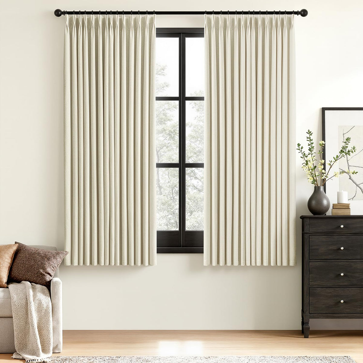 MIULEE Natural Pinch Pleated 100% Blackout Linen Curtains 40x84 Inches