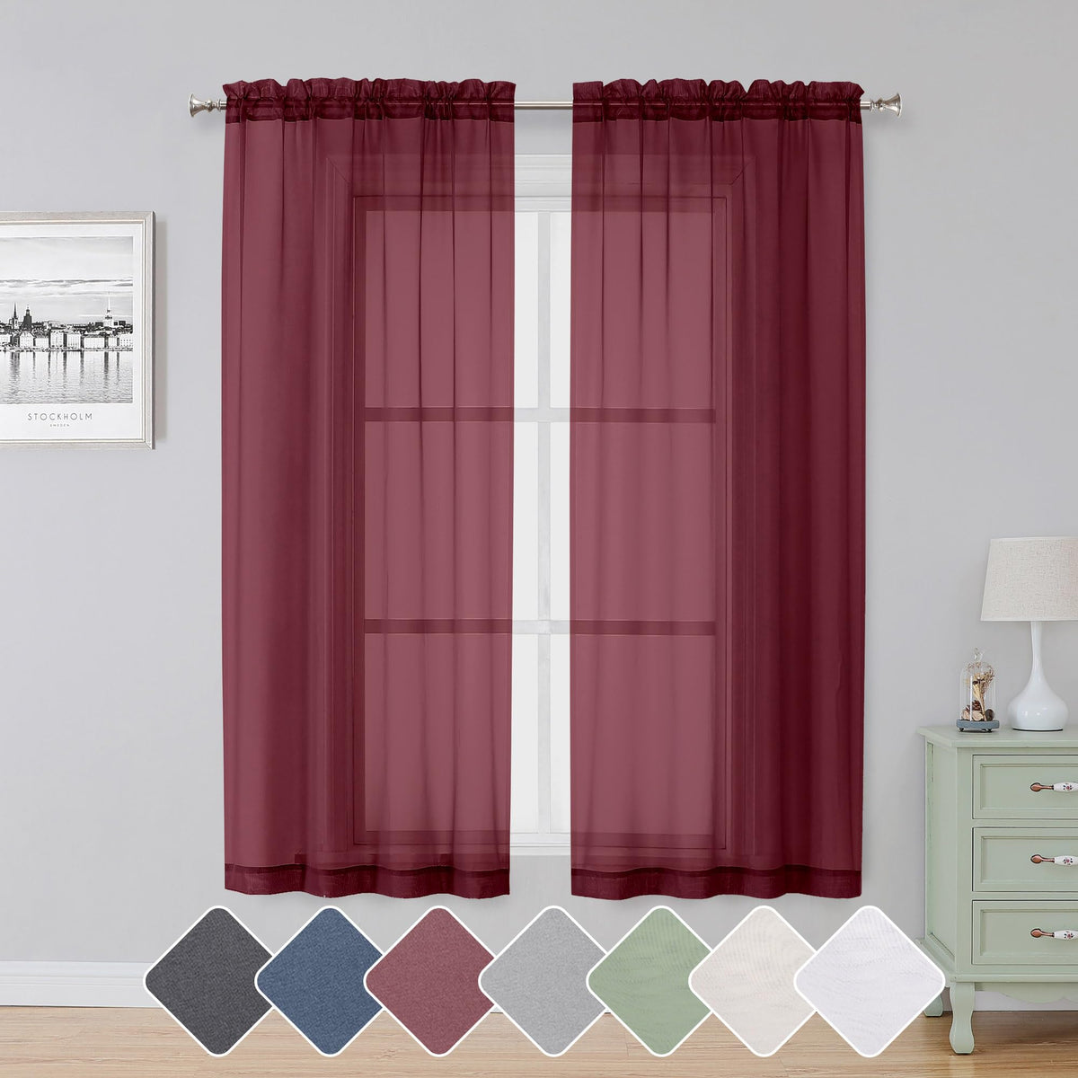 Simplebrand Black Sheer Curtains 84 Inches Long 2 Panels for Living Room