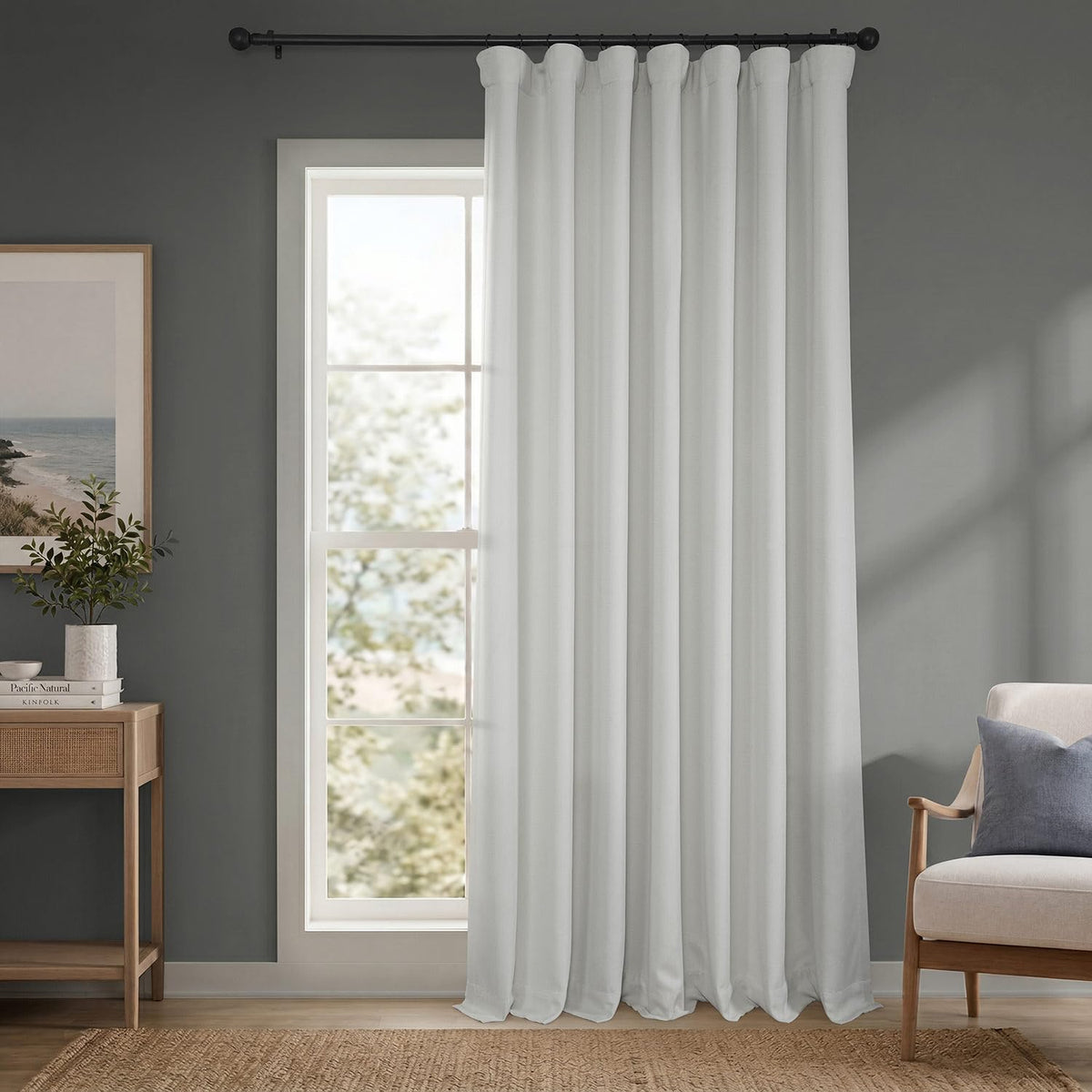 Faux Linen Curtains for Living Room (1 Panel) - 50W X 108L, Birch Taupe