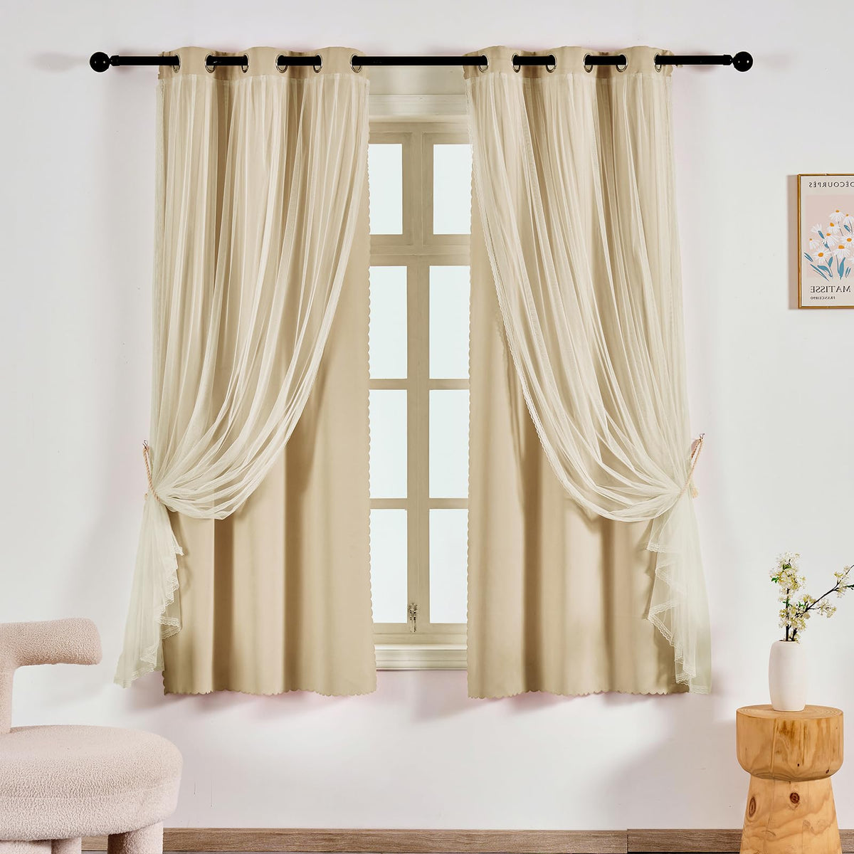 Anytime Double Layer Blackout Curtains 2 Panels，52Wx84L，Greyish White