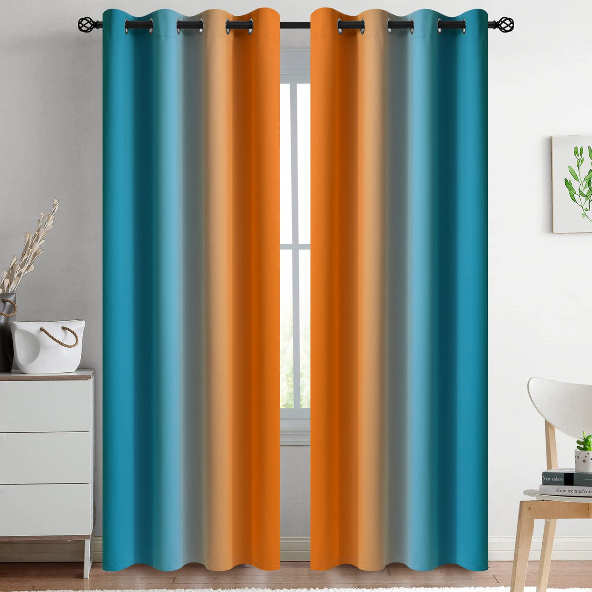 Yakamok Ombre Curtains Blue and Greyish White for Living Room,52Wx84L