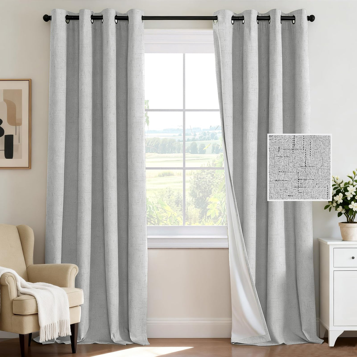 H.VERSAILTEX 100% Blackout Curtains for Bedroom 84 Inches Long Grommet Linen Face Full Light Blocking Curtain Drapes for Living Room Thermal Linen Look Curtains 2 Panels Set, 52" W x 84" L, Navy