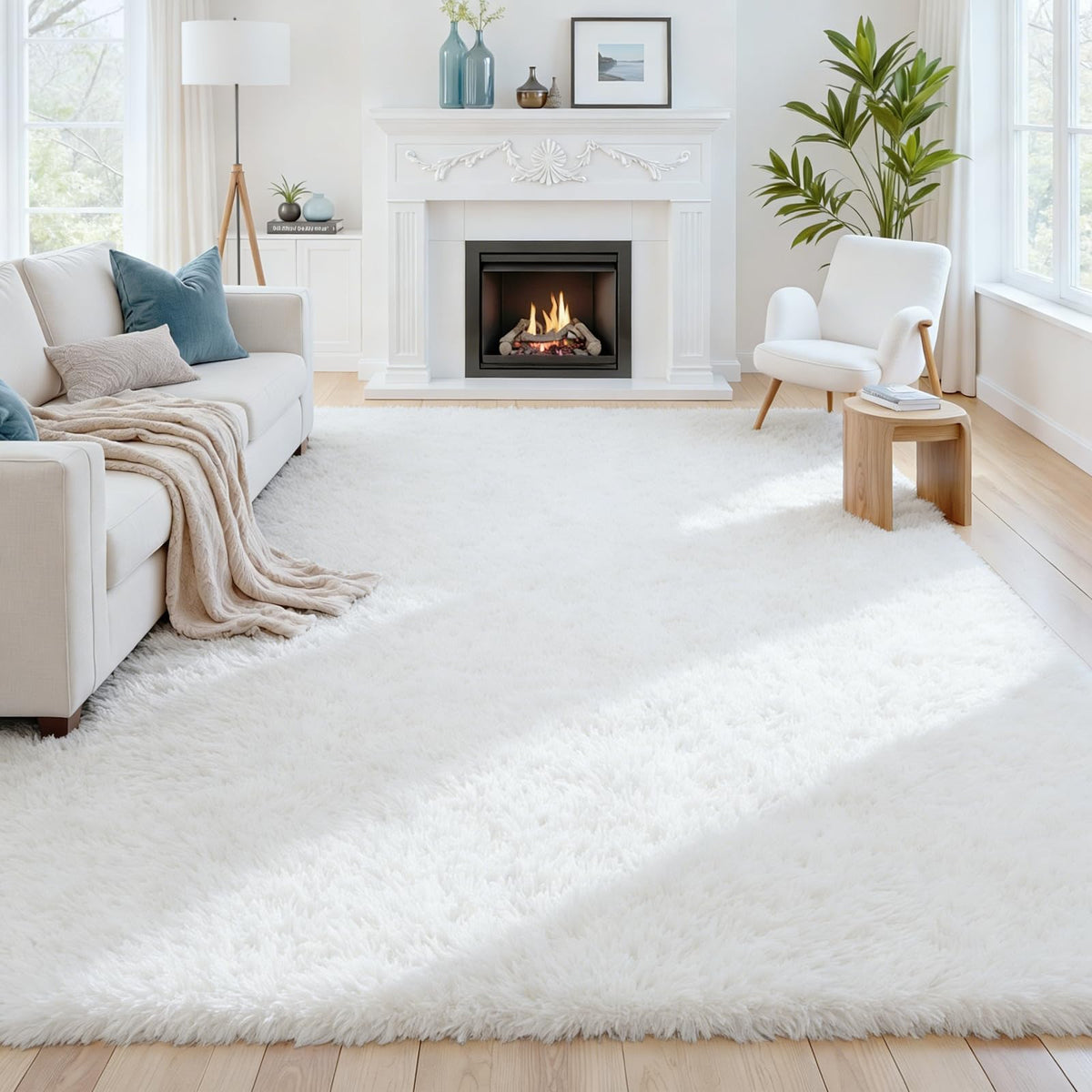 8x10 Fluffy Shag Area Rugs for Living Room Bedroom: Soft Plush Carpet Grey
