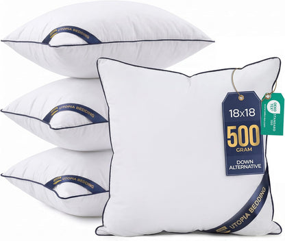 Premium Piping Throw Pillows 18x18, Decorative Pillow Inserts, 4-Pack