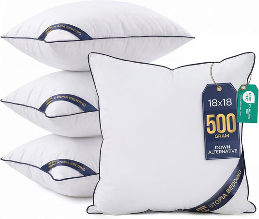 Premium Piping Throw Pillows 18x18, Decorative Pillow Inserts, 4-Pack