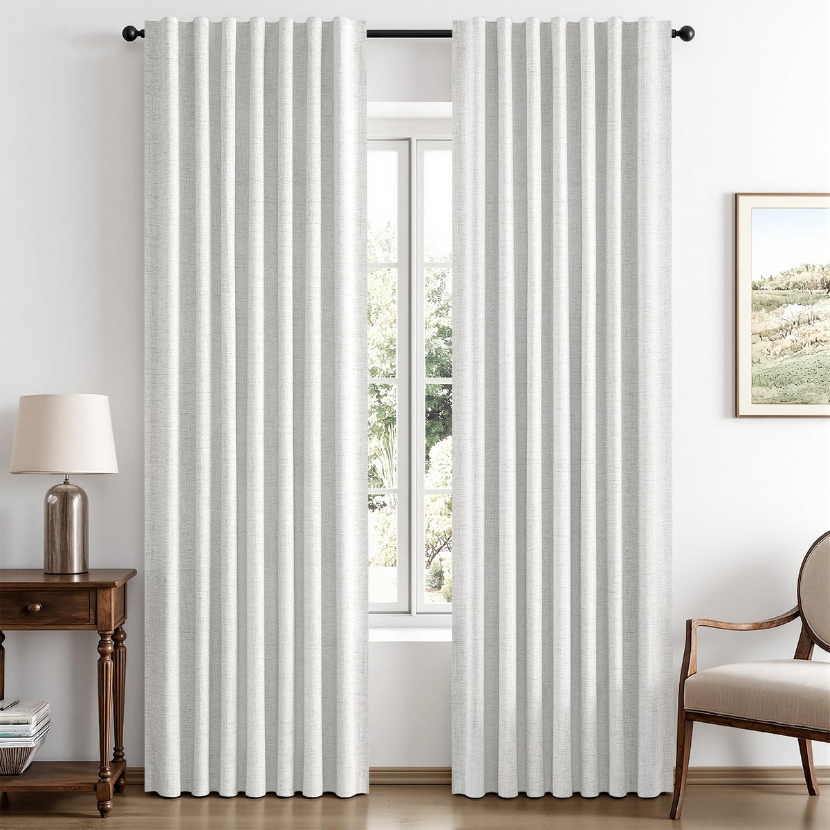MIULEE 100% Blackout Linen Curtains for Bedroom 42 x 84 Inch Ivory 2 Panels
