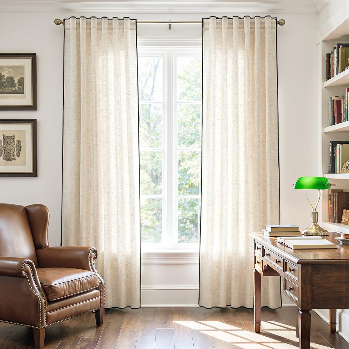 jinchan Linen Curtains Light Filtering Back Tab 50x96 Inch 2 Panels Beige