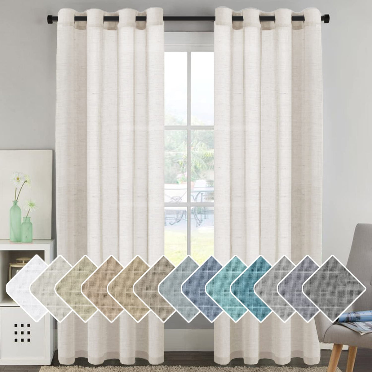 H.VERSAILTEX Natural Linen Sheer Curtains 84" 2 Panels Grommet