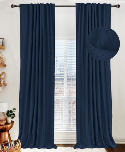Linen Total Blackout Curtains for Bedroom Living Room 84 Inch, Cream