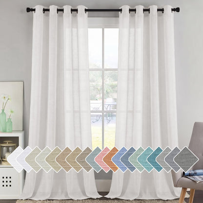 H.VERSAILTEX Natural Linen Sheer Curtains 84" 2 Panels Grommet