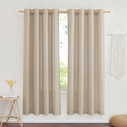 NICETOWN Natural Linen Curtains 84 inch Long 2 Panels Set, Grommet Top Thick Linen Burlap Semi Sheer Vertical Drapes Privacy Assured with Light Filtering for Bedroom/Living Room, W55 x L84