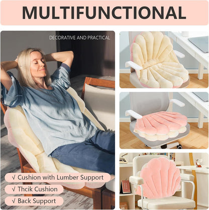 HOMBYS Shell Shaped Seat Cushion with Backrest, Cute Gaming Chair Cushion, Openable Shell Pillow, Throw Pillow & Decorative Pillow for Bed, Couch & Sofa, Ocean Theme Seashell Home Decor, (Pink)