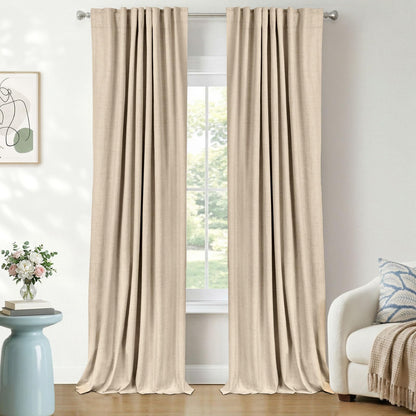 Linen Total Blackout Curtains for Bedroom Living Room 84 Inch, Cream