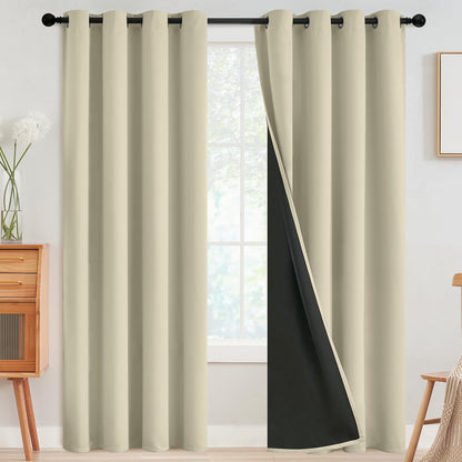 SimpleHome Cream 100% Blackout Curtains Room Darkening Living Room 84 Inch