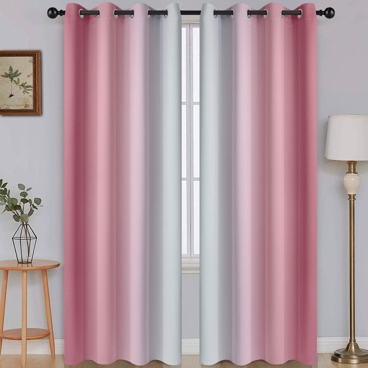 SimpleHome Ombre Black to Grey White Curtains for Living Room 52Wx84L