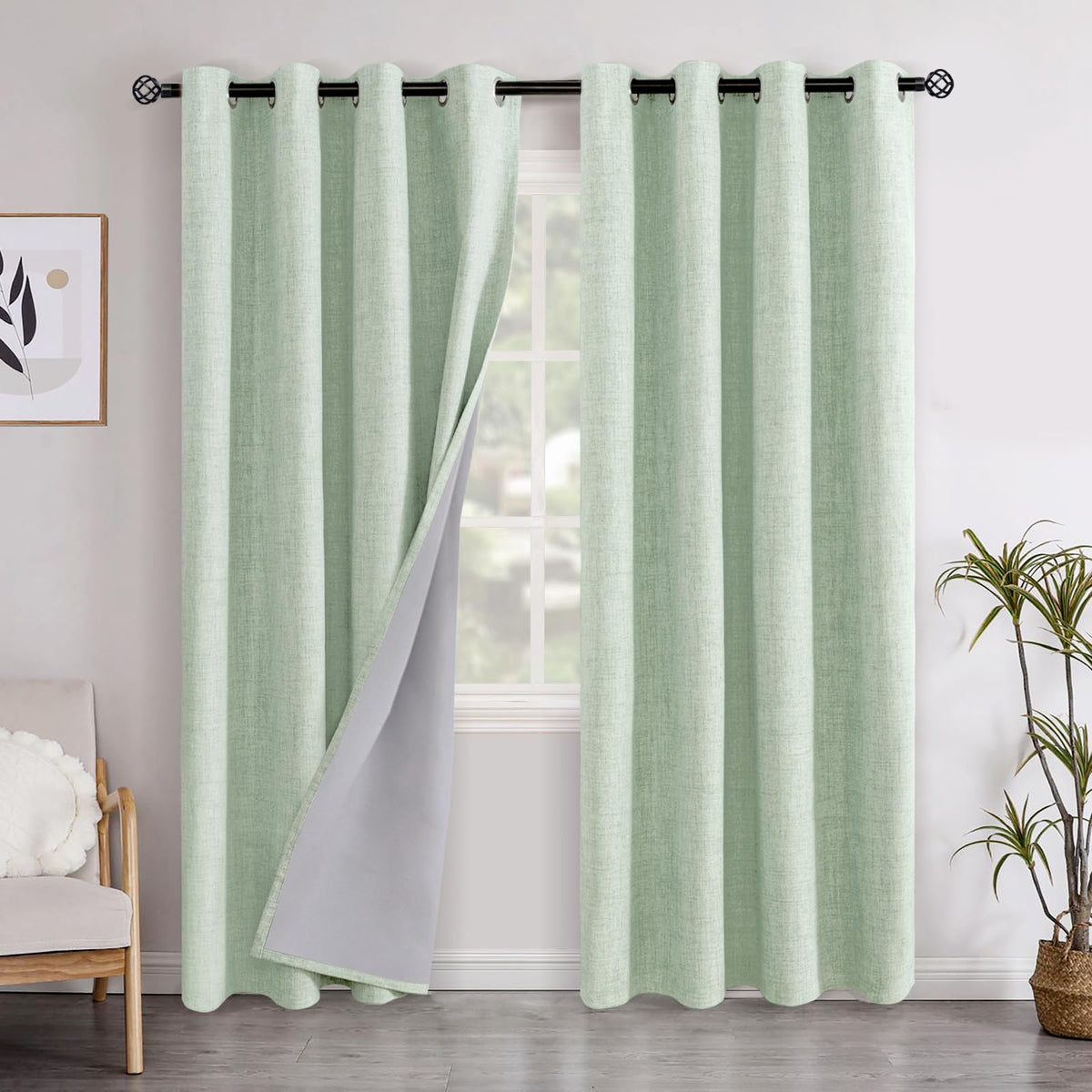 YoungsTex Linen Blackout Curtains 63 Inch Length Bedroom Beige Darkening