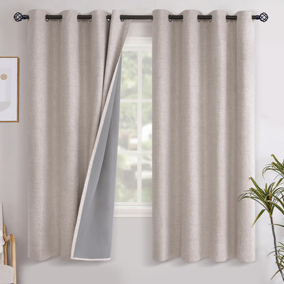YoungsTex Linen Blackout Curtains 63 Inch Length Bedroom Beige Darkening
