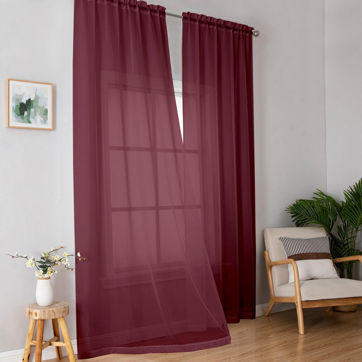 Simplebrand Black Sheer Curtains 84 Inches Long 2 Panels for Living Room