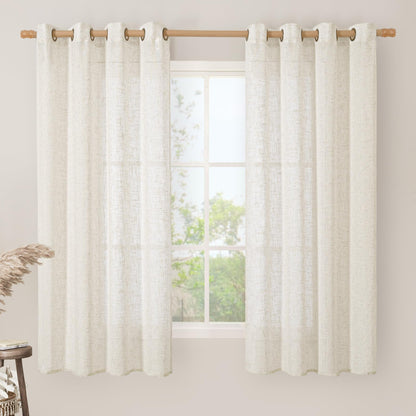 LAMIT Cream Ivory Linen Semi Sheer Curtains 84 inch Length for Bedroom