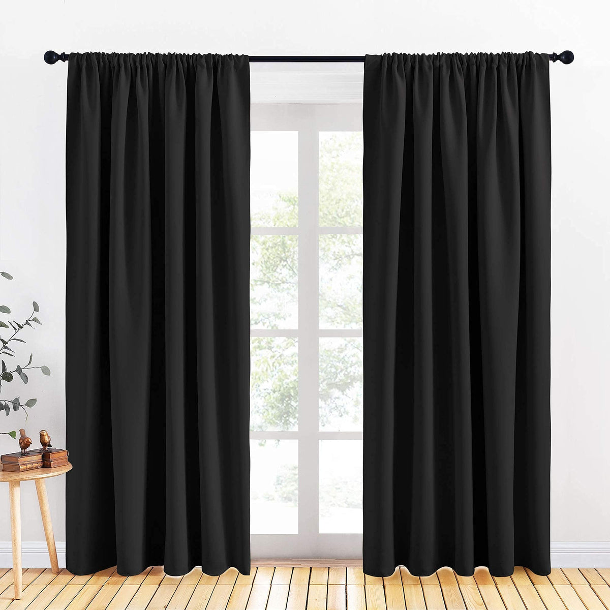 PONY DANCE Black Out Curtains 72 inch Long, Black, 2 Panels