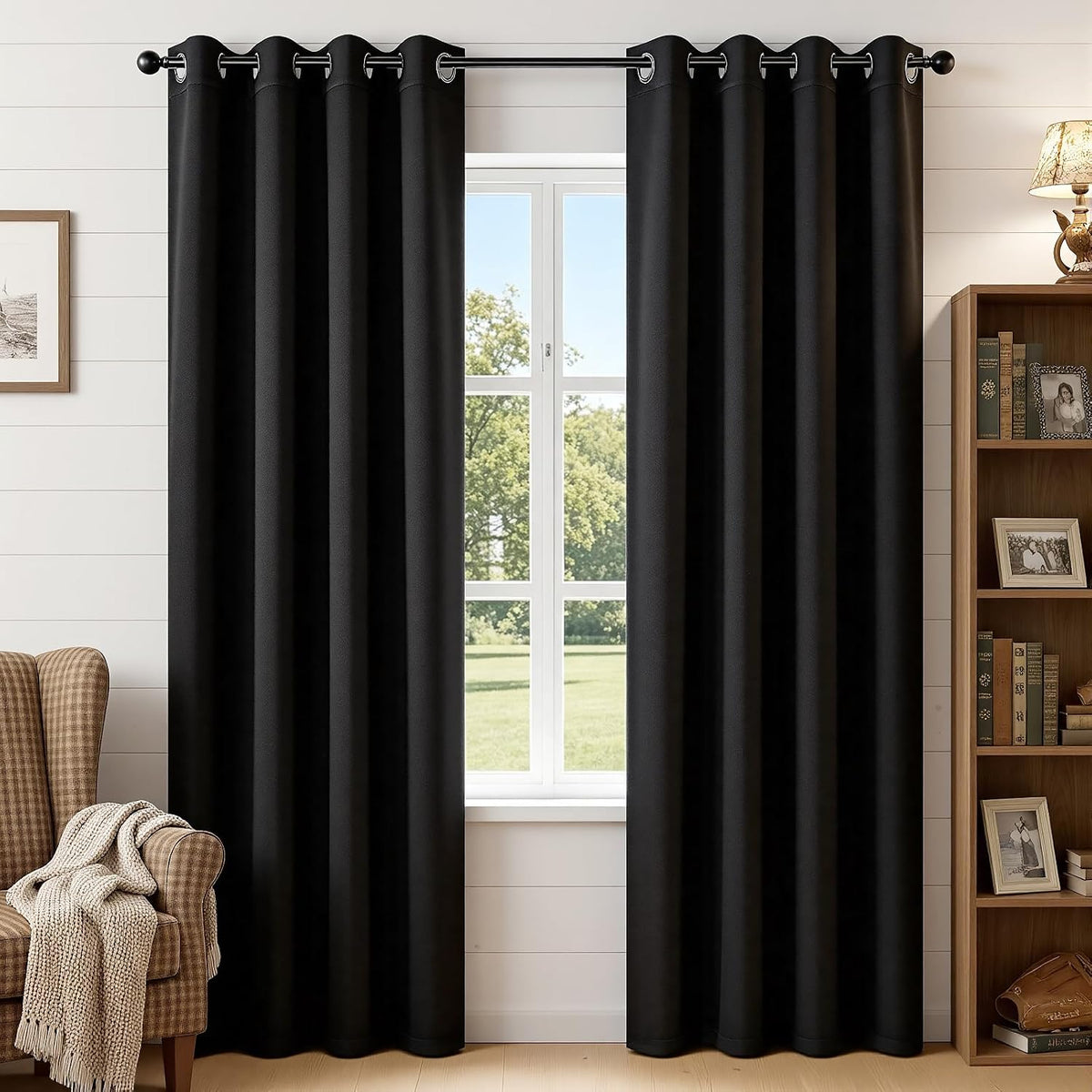 Joydeco Blackout Curtains for Bedroom 84 Inch - Black Out Curtains with Grommets Thermal Insulated Room Darkening Light Blocking, Noise Reducing & Wrinkle-Free Drapes for Living Room Windows, 2 Panels