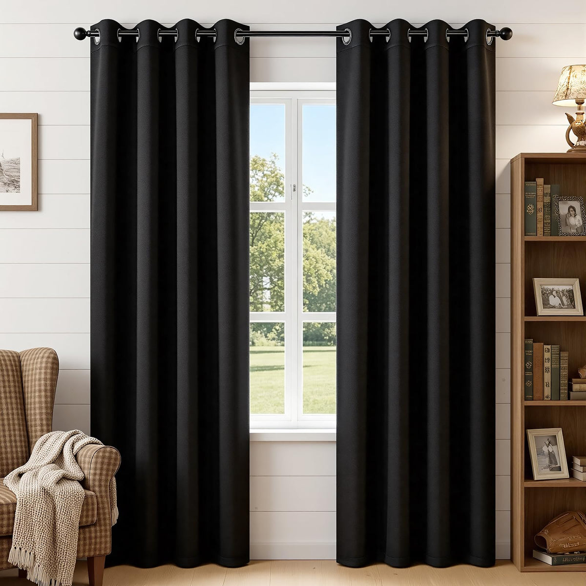 Joydeco Blackout Curtains for Bedroom 84 Inch - Black Out Curtains with Grommets Thermal Insulated Room Darkening Light Blocking, Noise Reducing & Wrinkle-Free Drapes for Living Room Windows, 2 Panels
