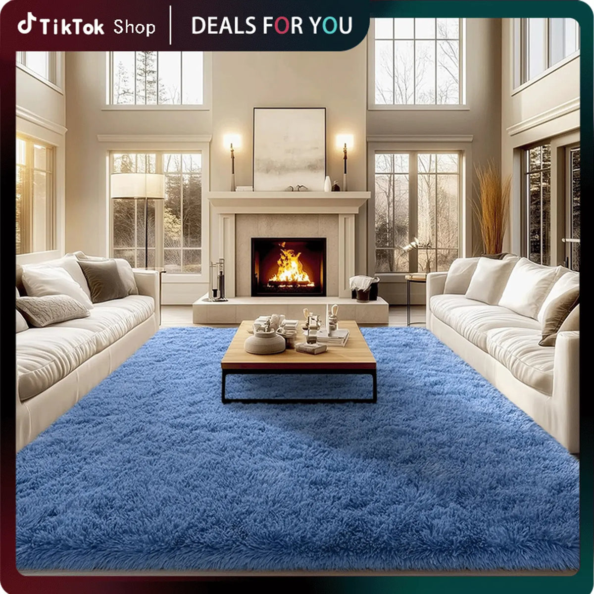 Rezutan Polyester Fluffy Non-Slip Shag Area Rug, Large Soft Unisex Household Item for Living Room & Bedroom, Aesthetic Home Decor, Room Decor