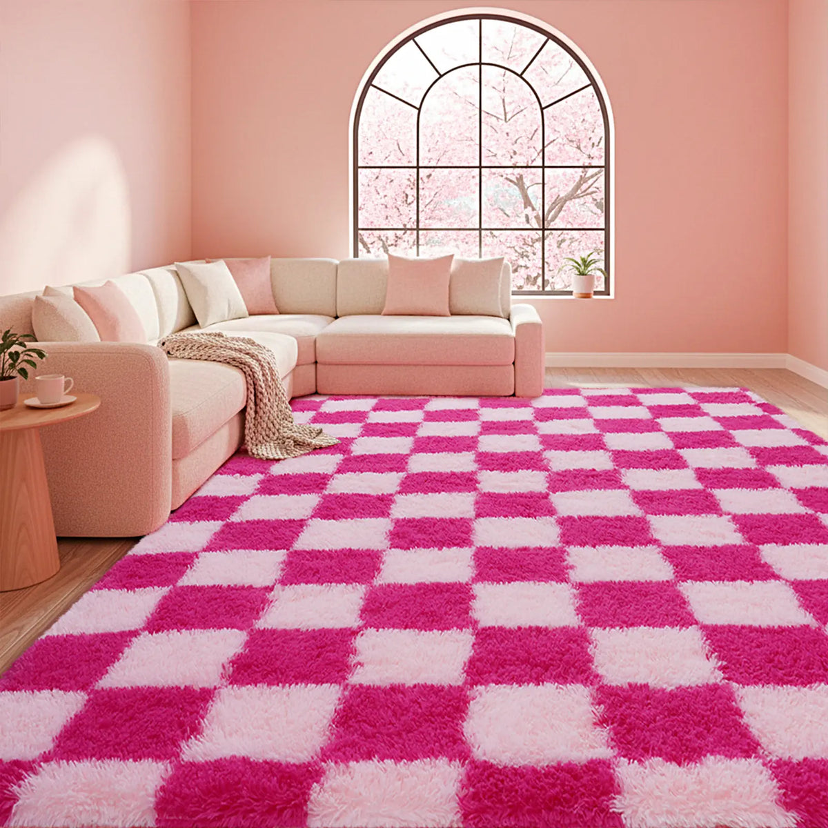 【Moving Season】QULINT Fluffy Checkered Shag Area Rug for Bedroom Living Room, Modern Geometric Grid Plush Carpet with Upgrade Non-Slip Backing, Ultra Soft High Pile Fuzzy Floor Rug for Home Decor, Cozy SilkTouch Rug for Apartment Dorm Nursery Room, Room,