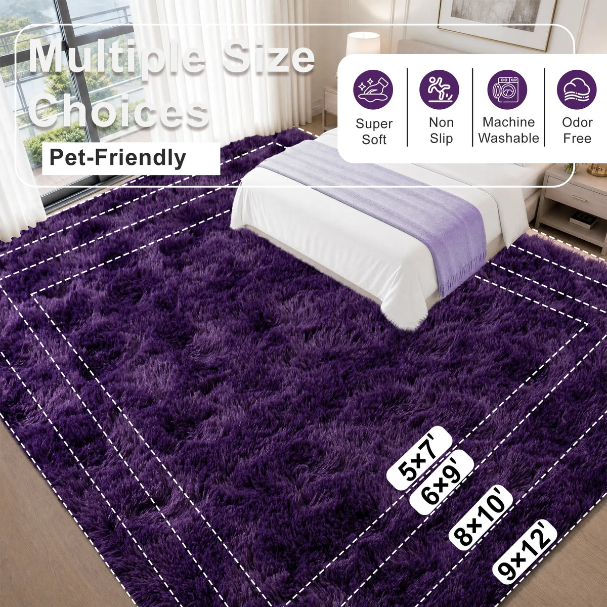 Rezutan Polyester Fluffy Non-Slip Shag Area Rug, Large Soft Unisex Household Item for Living Room & Bedroom, Aesthetic Home Decor, Room Decor