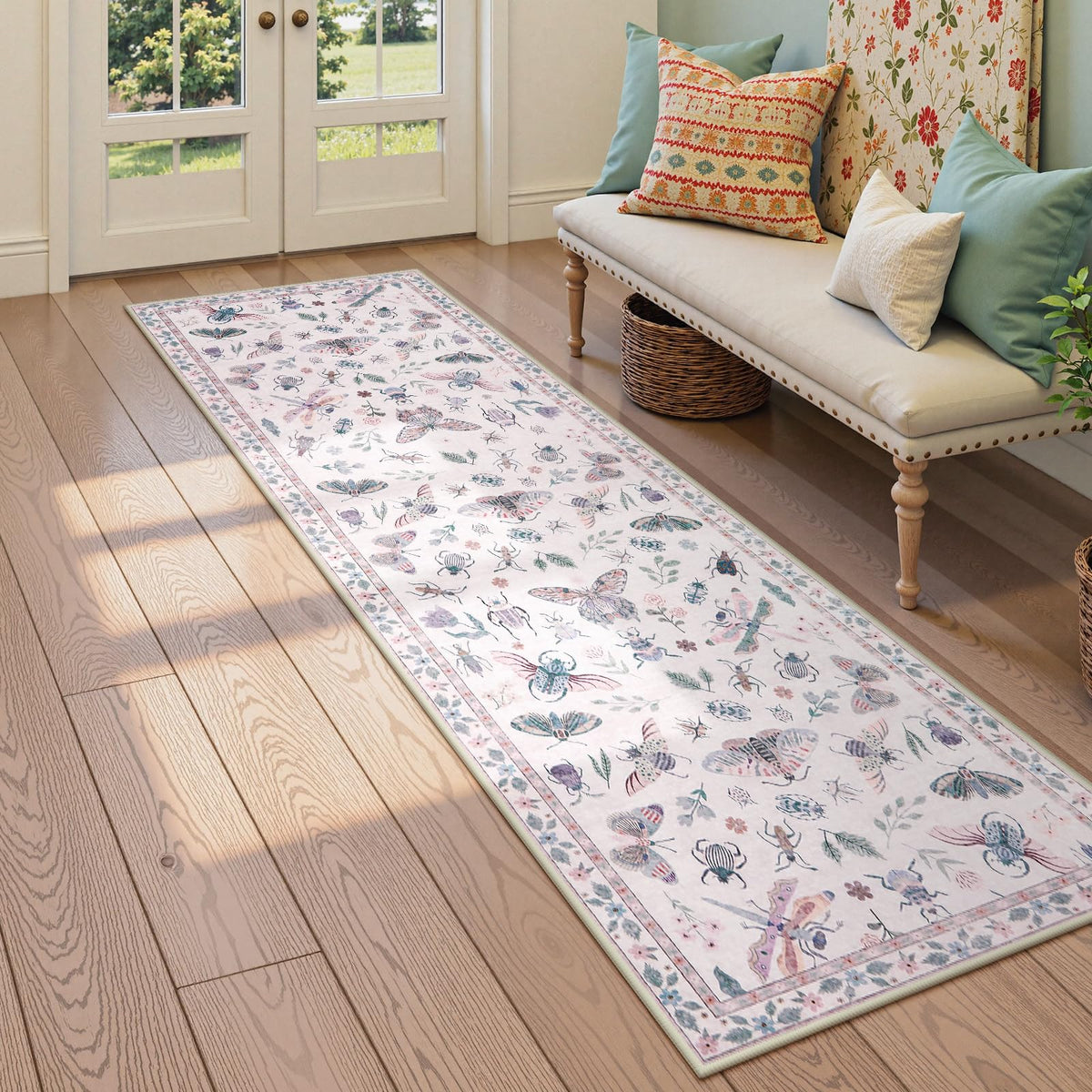 Lahome Bug Washable Area Rugs 5x7, Soft Green Rug for Living Room Bedroom