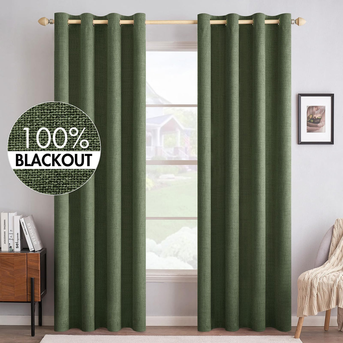 MIULEE 100% Blackout Linen Curtains for Bedroom 52x84 Inches Natural Beige