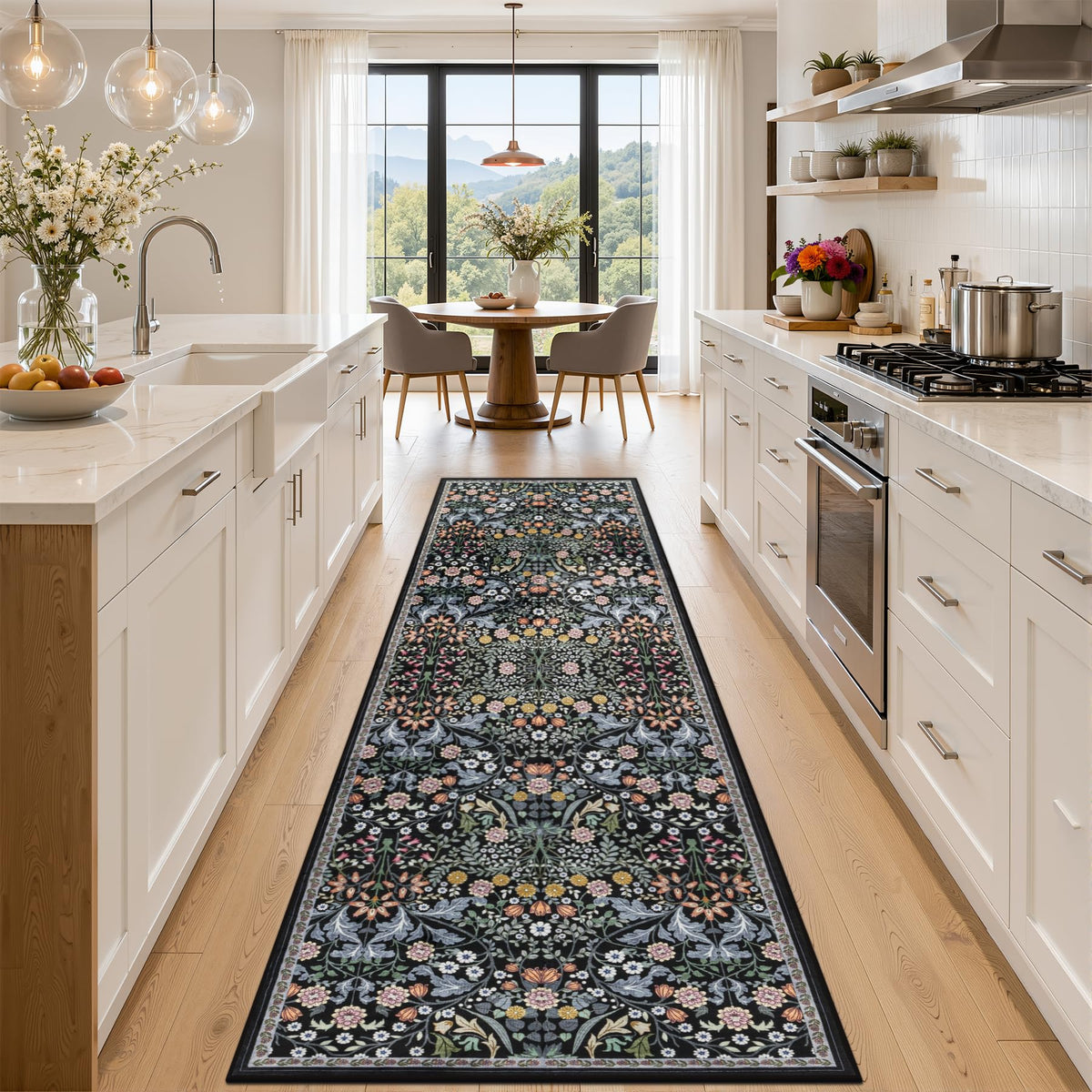PLHXFR 8x10 Area Rug Living Room: Floral Washable Boho Carpet Dark Green