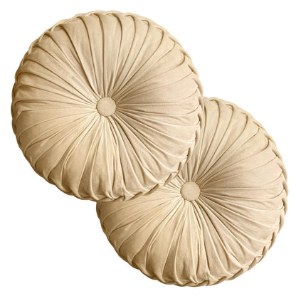 Teieas Round Throw Pillow Velvet Pleated Round Pillow Cushion Light Blue