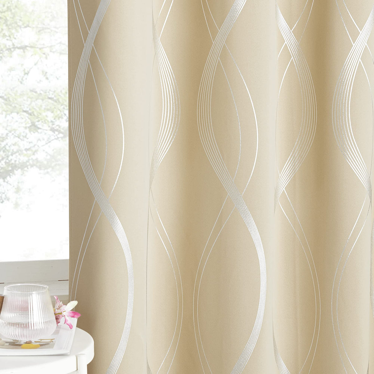 NICETOWN Grey Blackout Striped Pattern Curtains for Living Room, 52 x 84