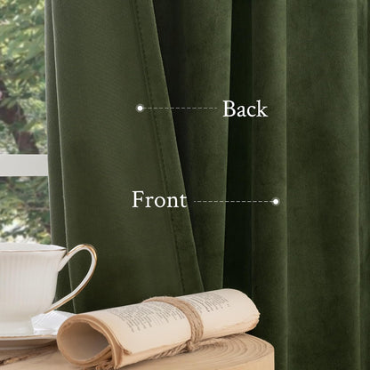 LAMIT Olive Green Velvet Curtains 84 Inch Length for Living Room, 2 Panels