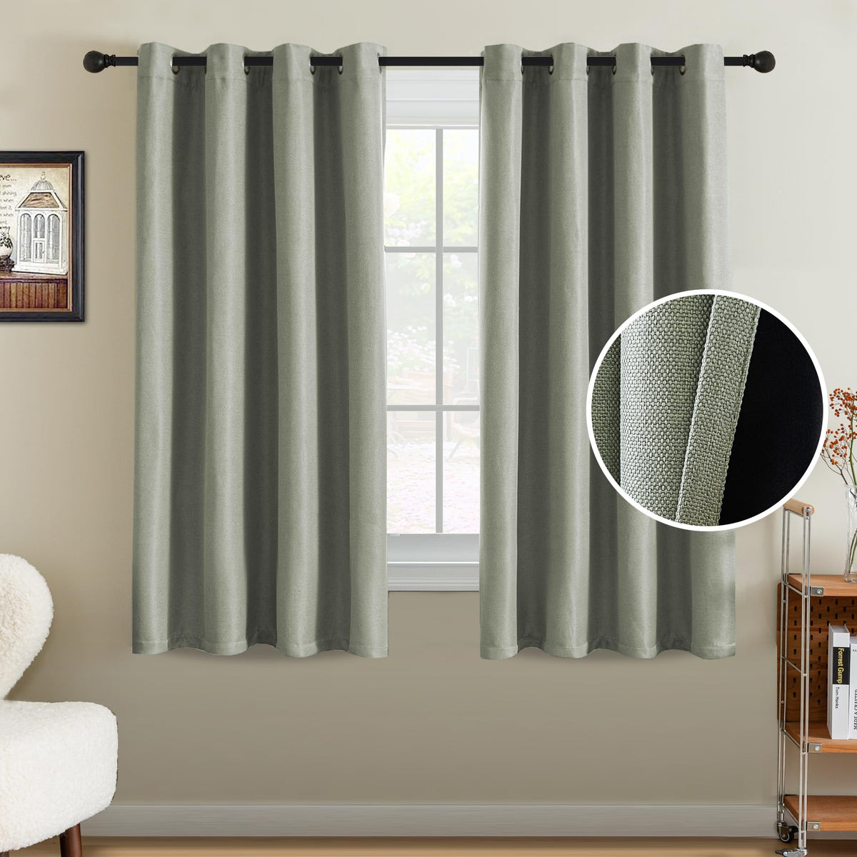 H.VERSAILTEX Linen Blackout Curtain 84 Inches Long for Bedroom/Living Room Thermal Insulated Grommet Linen Look Curtain Drapes Primitive Textured Burlap Effect Window Drapes 1 Panel - Heather Ivory