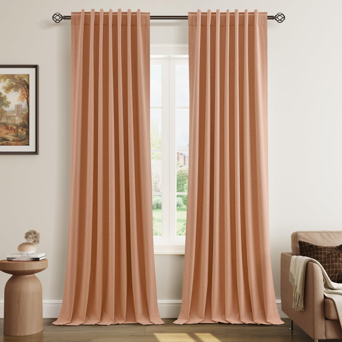 Guken Cream Linen Blackout Curtains 84 Inch Length 2 Panels Set for Living Room Bedroom Back Tab Thermal Insulated 100% Black Out Drapes Room Darkening Window Curtain Ivory Natural Beige