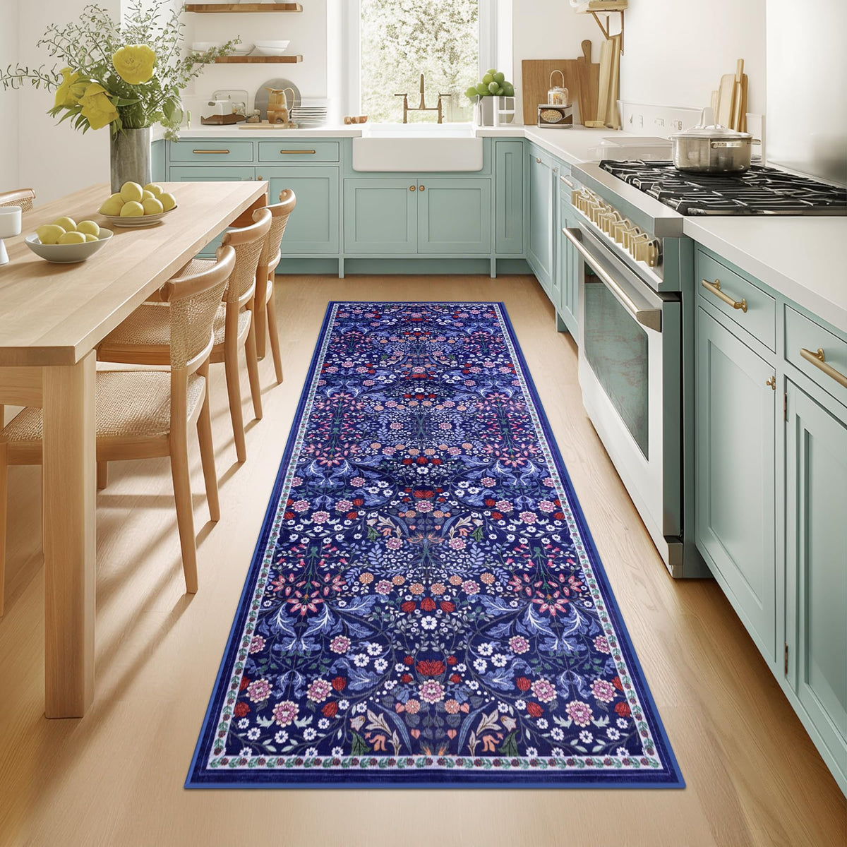 PLHXFR 8x10 Area Rug Living Room: Floral Washable Boho Carpet Dark Green